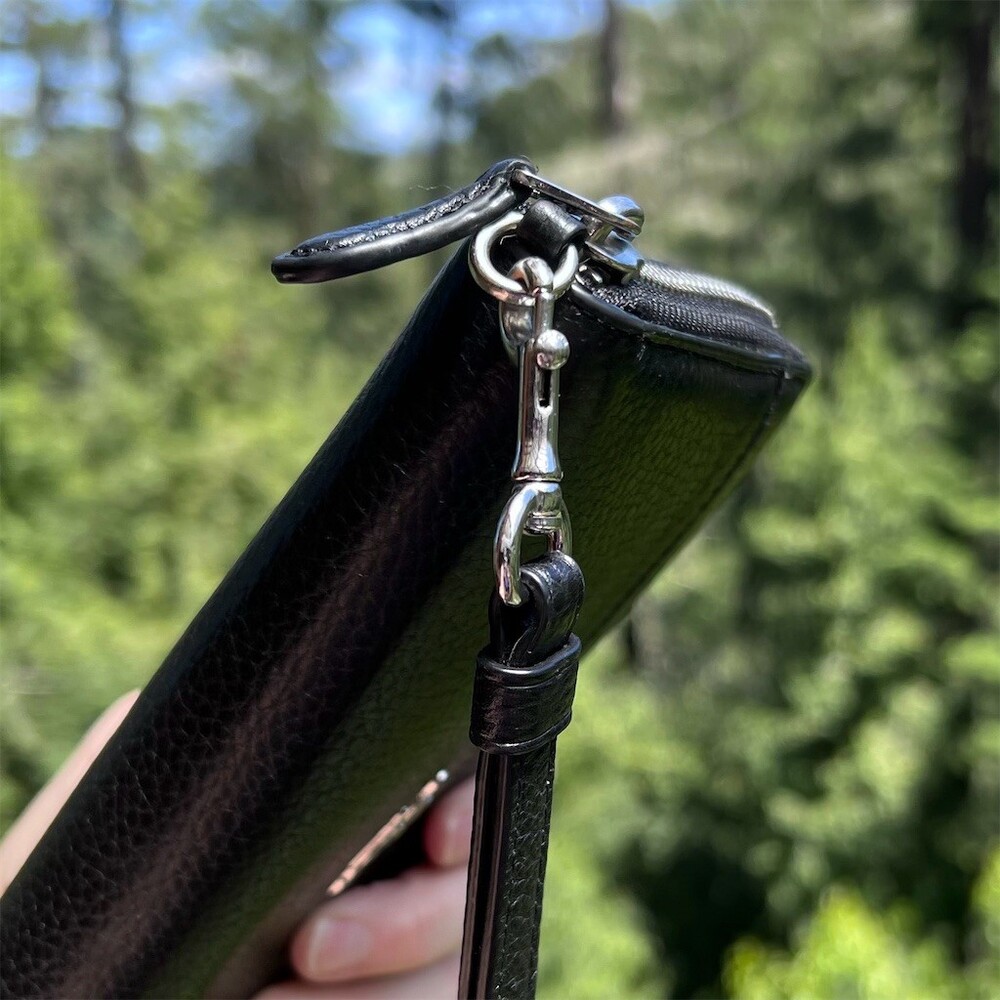 COACH Long Zip-Around Black Pebble Leather Wallet with Strap & Silver Hardware - Picture 8 of 13